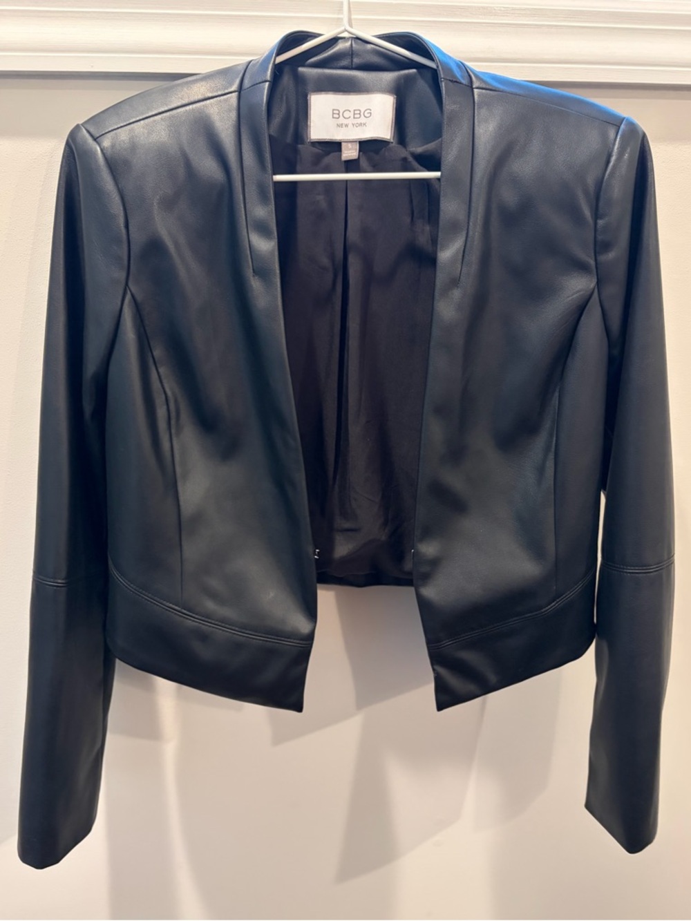 BCBG Black Faux Leather Open-Front Jacket - Picture 4 of 7